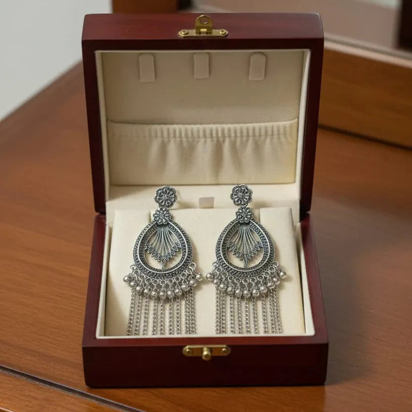 Silver-Plated Oxidized Afghani-Style Jhumka Drop Earrings Cosmia
