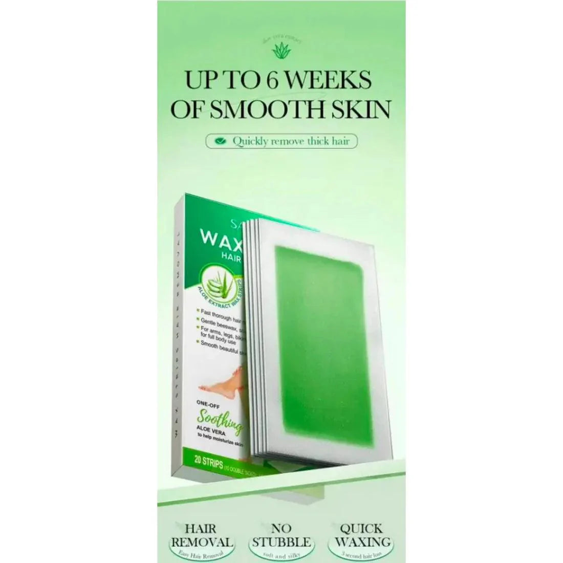 Sadoer Aloe Vera Hair Removal Wax Strips (10 Double Sided Strips) Sadoer