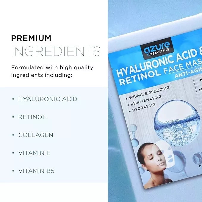 AZURE Hyaluronic Acid & Retinol Anti Aging Facial Mask-Rejuvenating AZURE