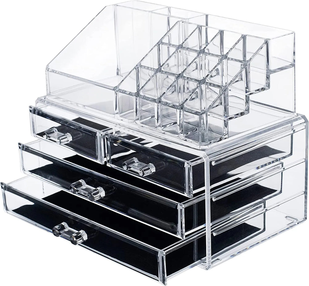 Acrylic Makeup Organizer Drawers Stand, Brush Holder and Jewellery Storage Cosmia
