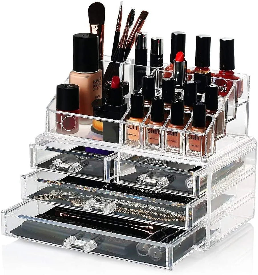 Acrylic Makeup Organizer Drawers Stand, Brush Holder and Jewellery Storage Cosmia