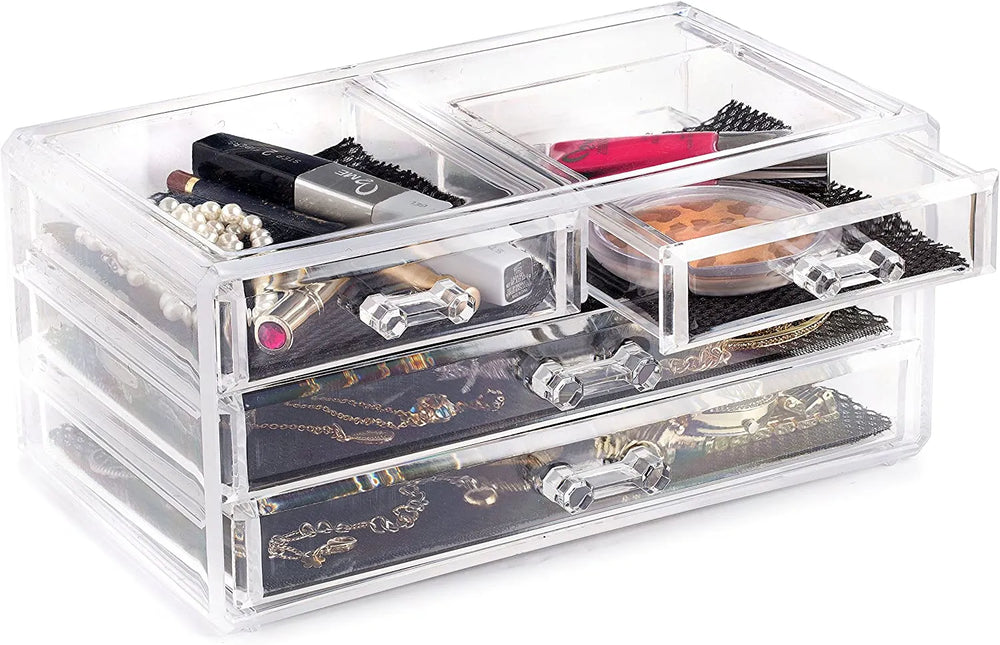Acrylic Makeup Organizer Drawers Stand, Brush Holder and Jewellery Storage Cosmia