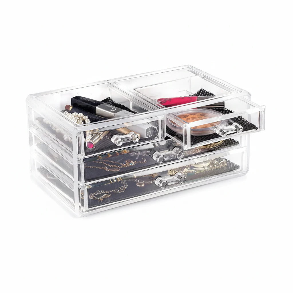 Acrylic Makeup Organizer Drawers Stand, Brush and Jewellery Storage Cosmia.pk