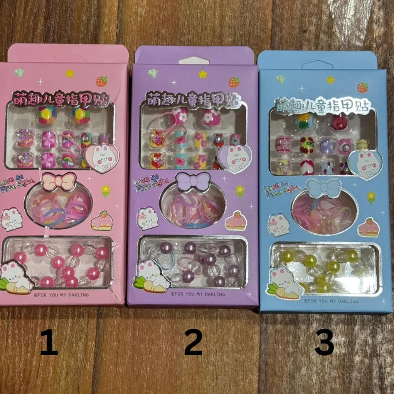 Cute Artifical Nails,2 bracelets & Hair rubber For Kids Cosmia.pk