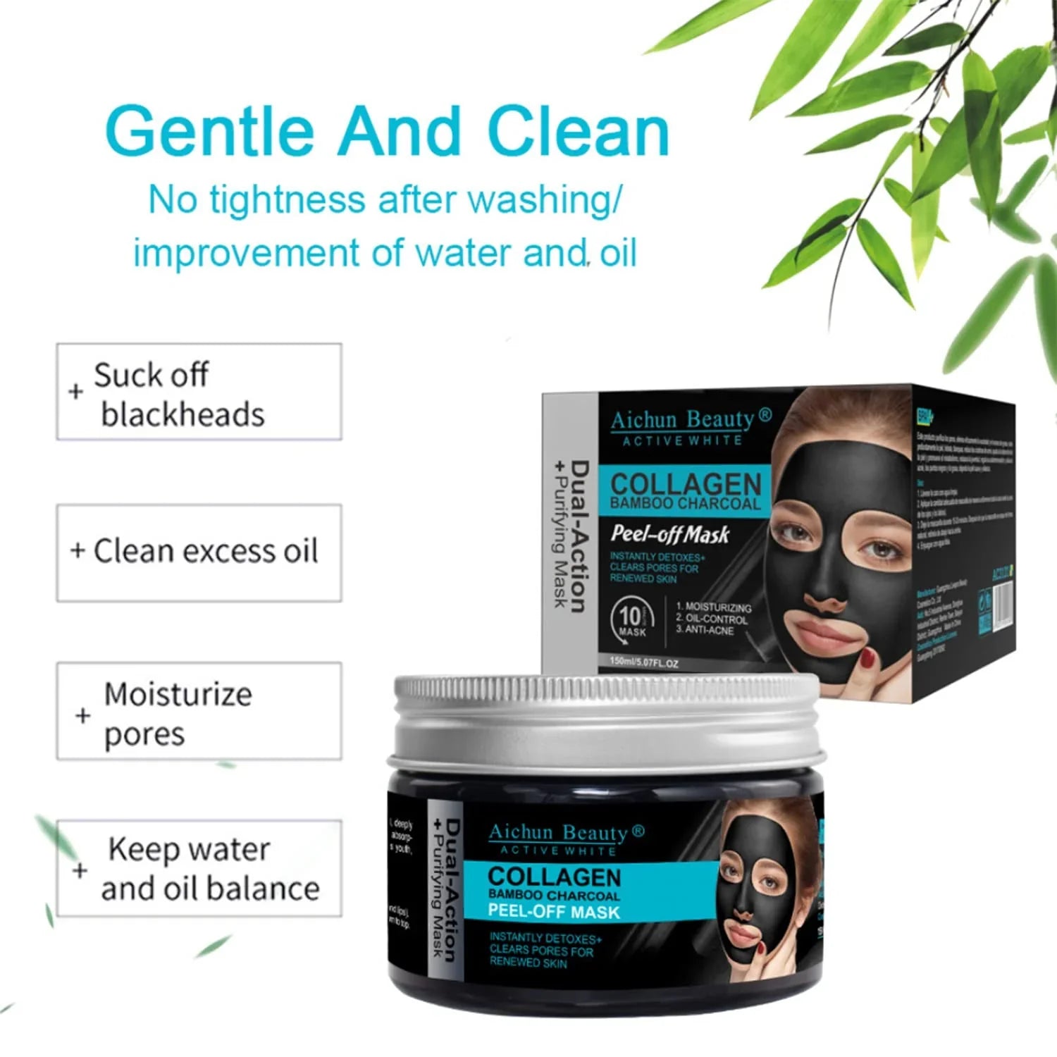 Aichun beauty Collagen Bamboo Charcoal Vegan Peel-Off Facial Mask Aichun Beauty