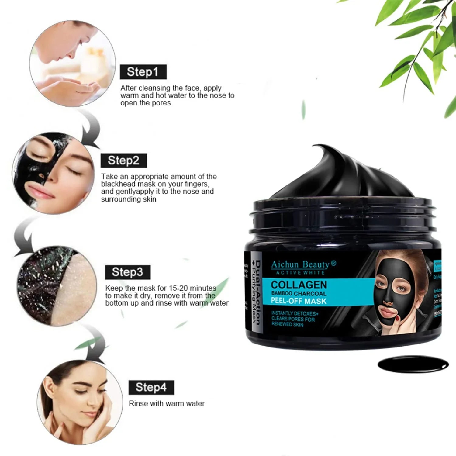 Aichun beauty Collagen Bamboo Charcoal Vegan Peel-Off Facial Mask Aichun Beauty
