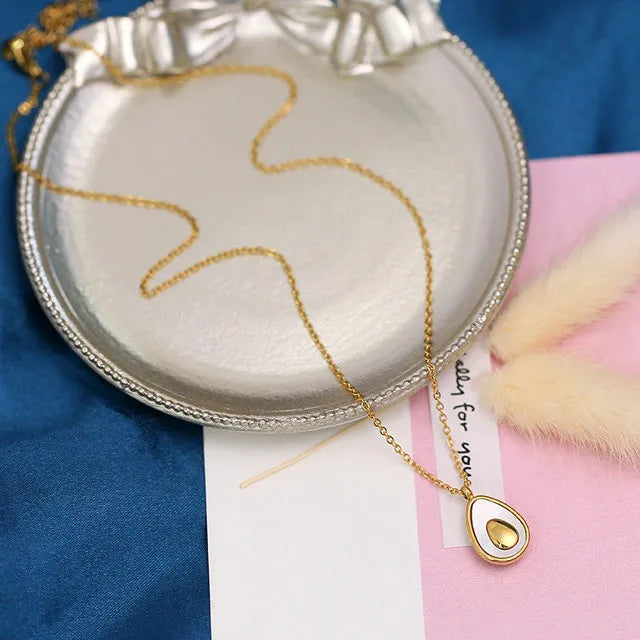 Avocado Pendant Gold Toned Necklace Cosmia