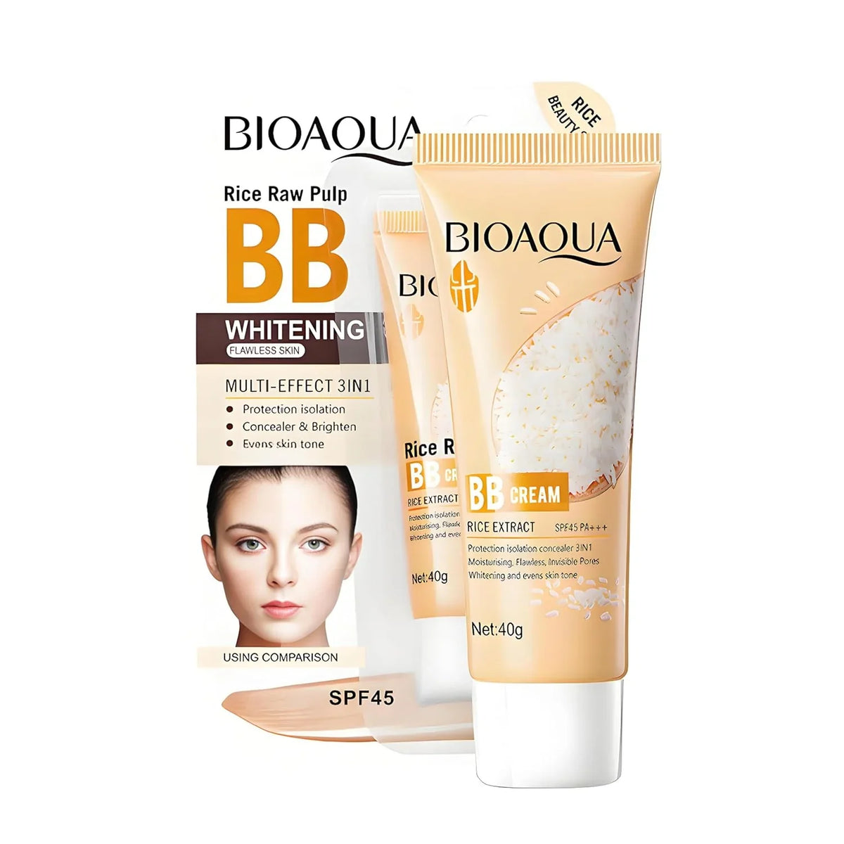 Bioaqua Rice Raw Pulp BB Cream Rice Extract SPF45 Pa+++  -  40g Bioaqua