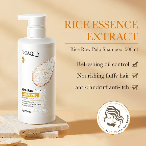 Bioaqua Rice Raw Pulp Removal Dandruff Shampoo - 500ml Bioaqua