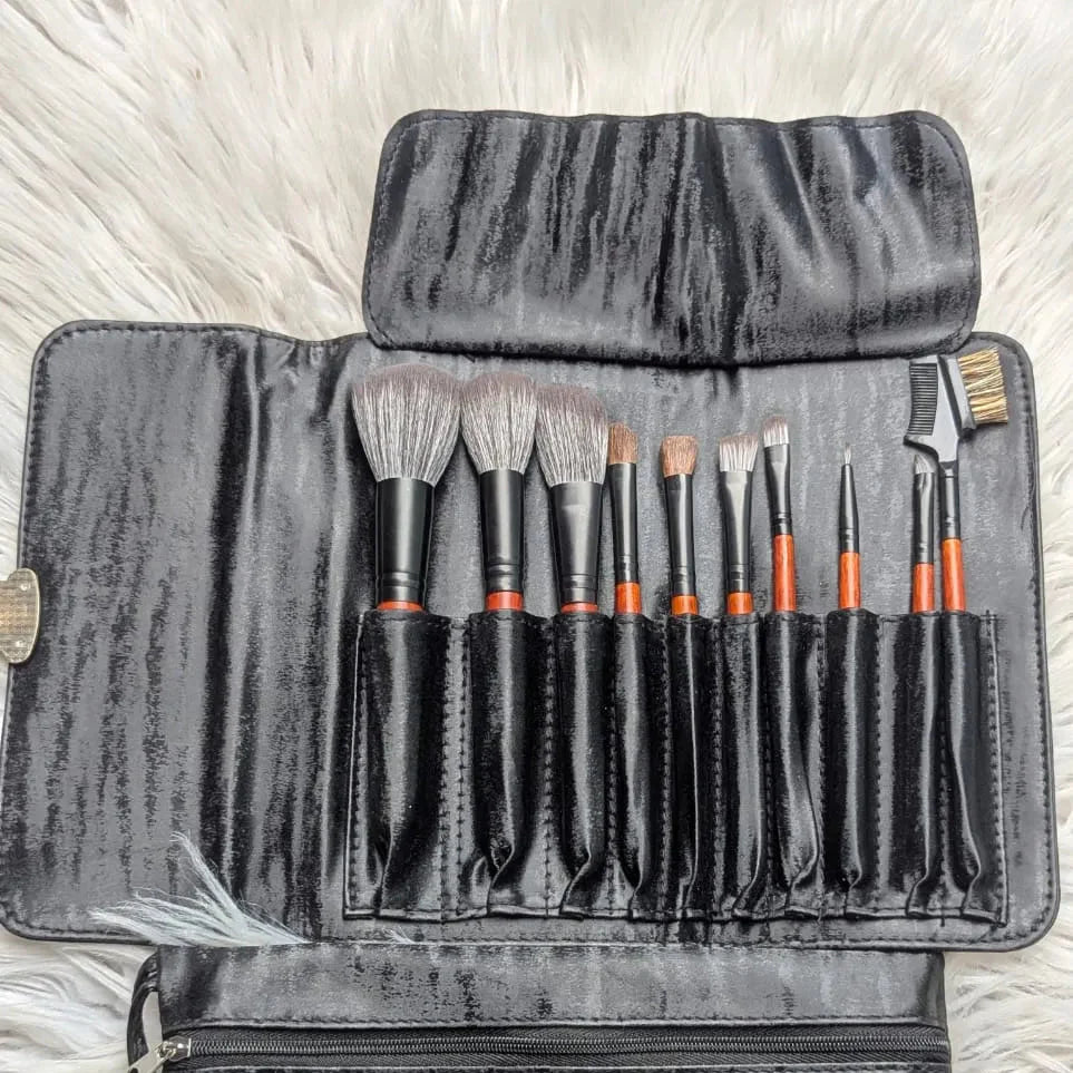 Black Poch High Quality Makeup Brush Set - 10 Pcs Cosmia.pk