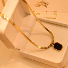 Black Stone Gold Plated Pendant Cosmia
