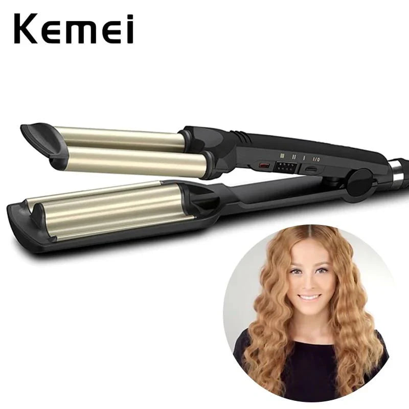 Kemei KM-2022 Hair Curling Ceramic 3 Barrel Clamp Curler Kemei