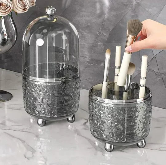 Luxury Silver Makeup Brush Storage Box With Cover Cosmia
