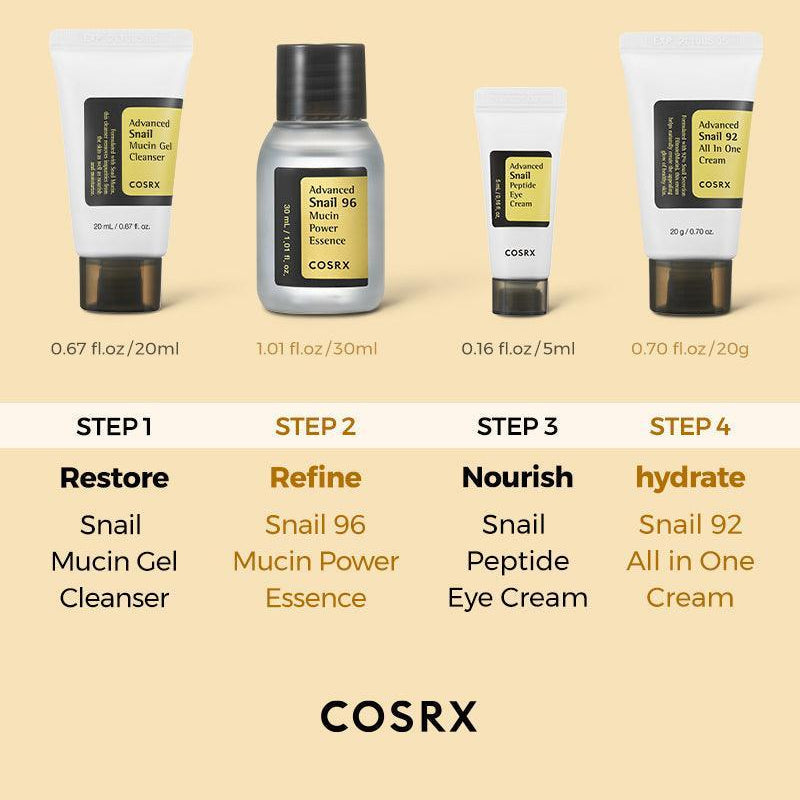 COSRX - All About Snail Trial Kit - 4 Pcs Set - Made in Korea COSRX