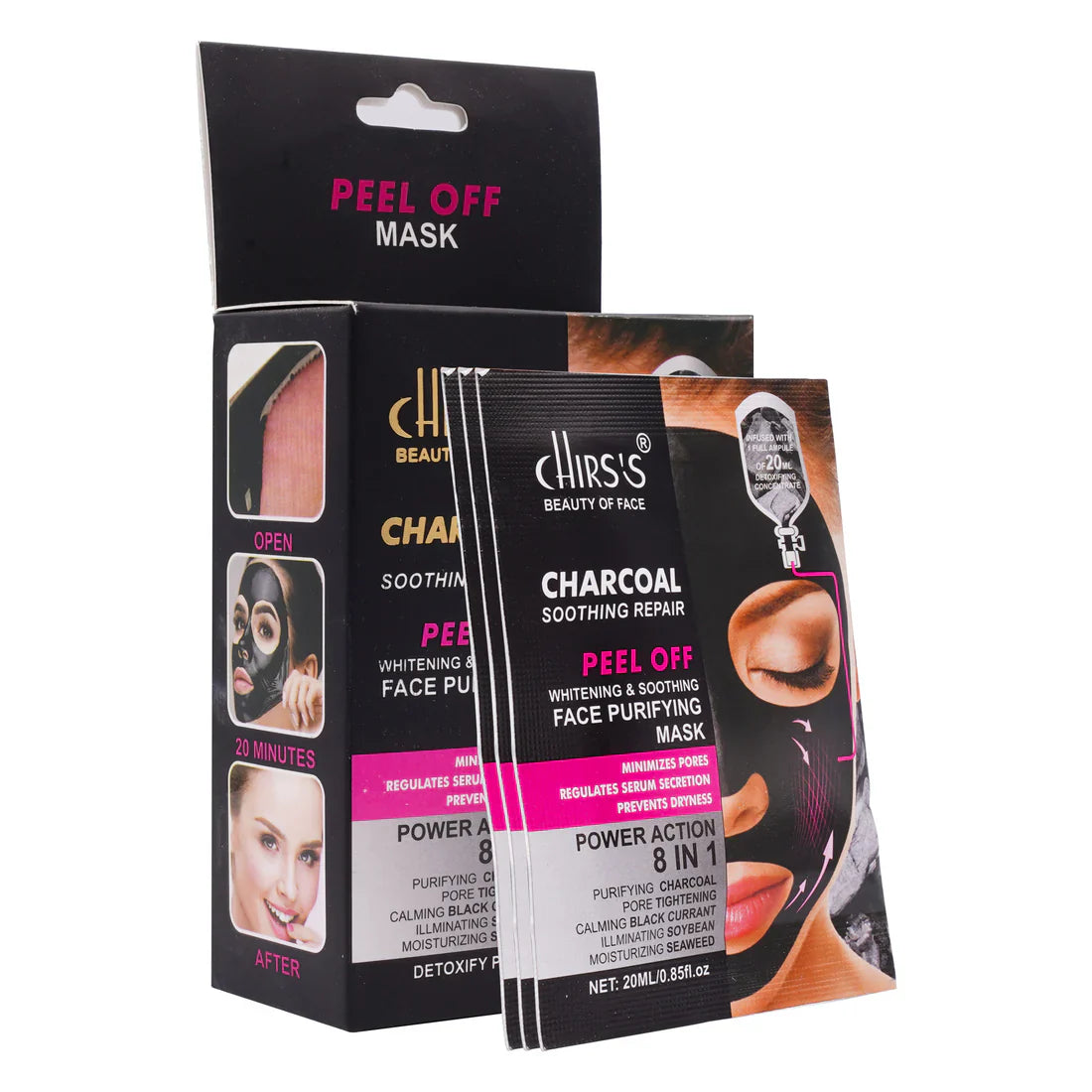 Chirs's Charcoal Soothing Repair Peel Off Mask 8 in 1 Face Purifying Chirs's