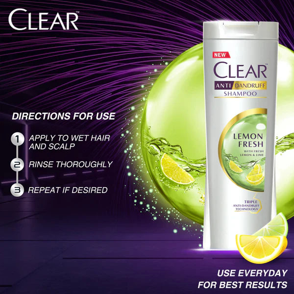 Clear Lemon Fresh Triple Anti-Dandruff Shampoo, 380ml Clear