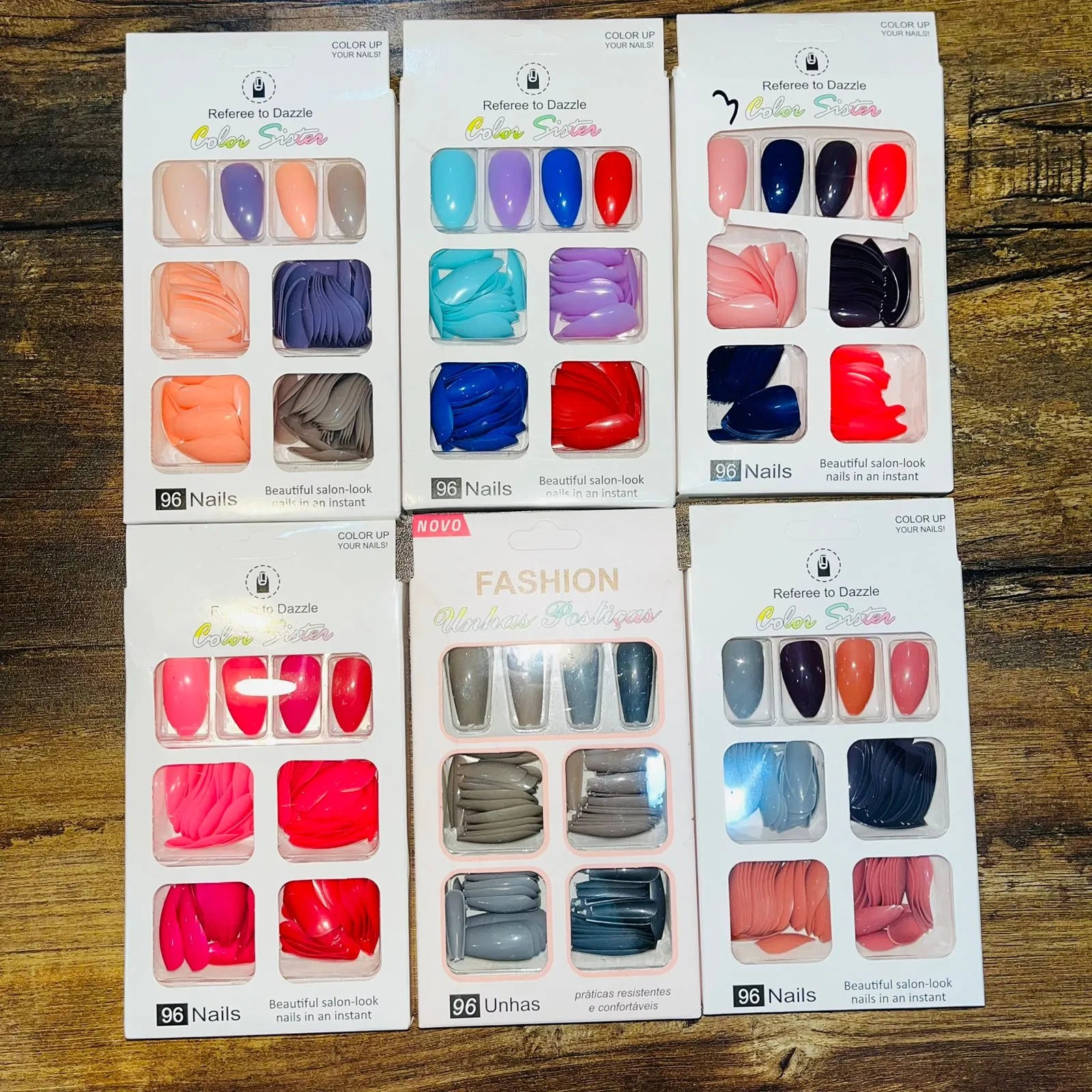 Color Sister Salon Look Artifical Nails With Free Stickers (96Pcs 4 Color Sister