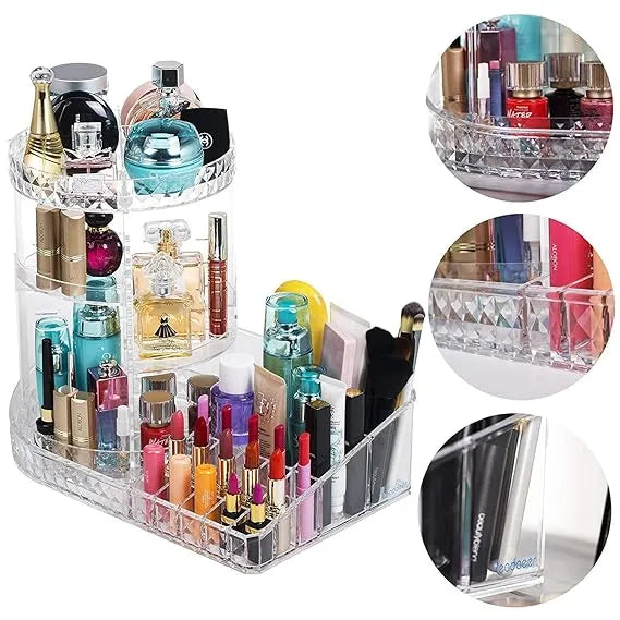 Diamond Pattern Dressing Case 360° Rotating Cosmetics Organiser Cosmia