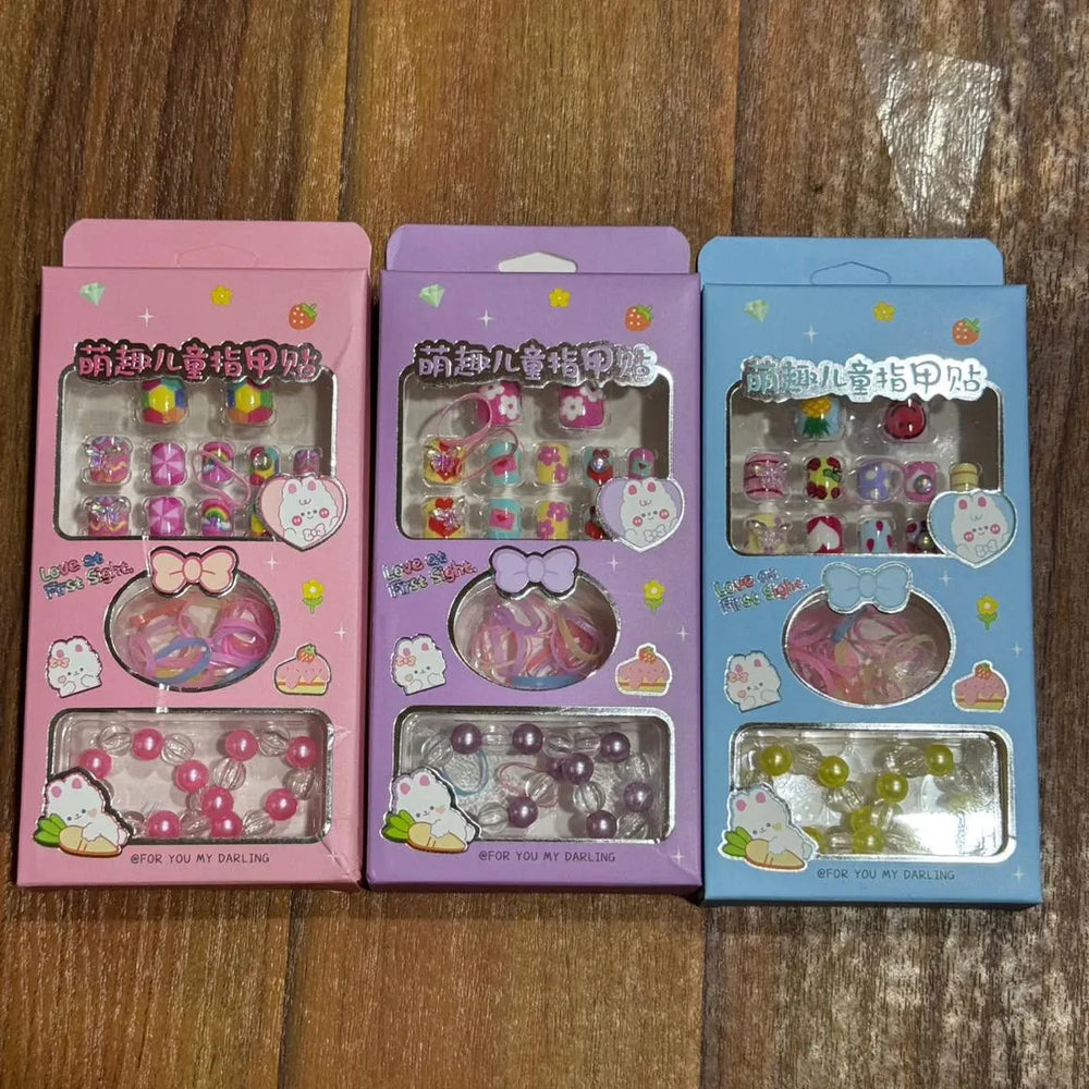 Cute Artifical Nails,2 bracelets & Hair rubber For Kids Cosmia.pk