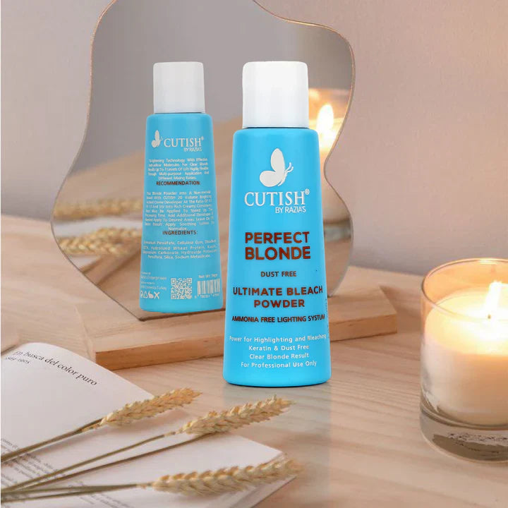 Cutish Cream Bleach (1) Oxydant Creme, (1) Developer and Perfect Blonde Dust Free Ultimate Bleach Powder Cutish