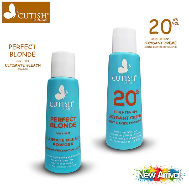 Cutish Cream Bleach (1) Oxydant Creme, (1) Developer and Perfect Blonde Dust Free Ultimate Bleach Powder Cutish