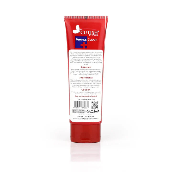 Cutish Pimple Clear Facial Foam Bye Bye Pimple 100gm Cutish