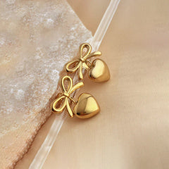 Stainless Steel Bow and Heart Drop Earrings Cosmia.pk