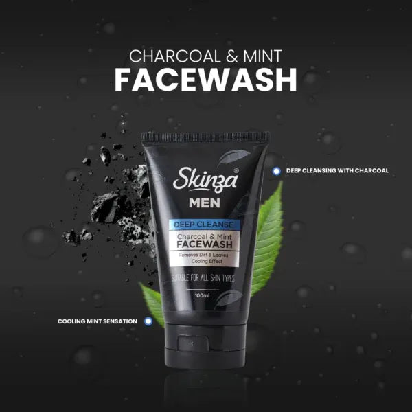 Skinza Men Deep Cleanse Charcoal & Mint Facewash - 100ml Skinza