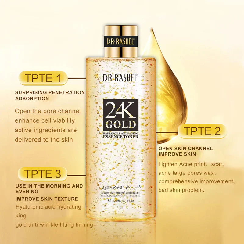 Dr.Rashel 24K Gold Radiance & Anti-Aging Essence Toner - 300ml DR.Rashel