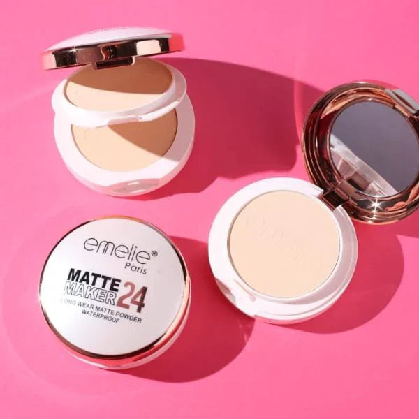 Emelie Paris 2 In 1 Matte Maker 24 Face Compact Powder Long-Wear