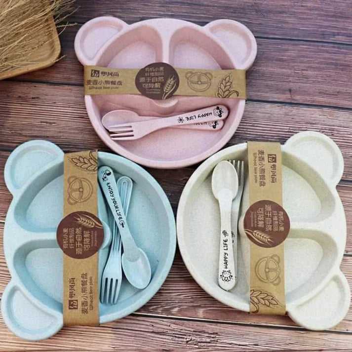 Baby Feeding Cartoon Dinner Plate with Spoon and Fork - Each Cosmia.pk