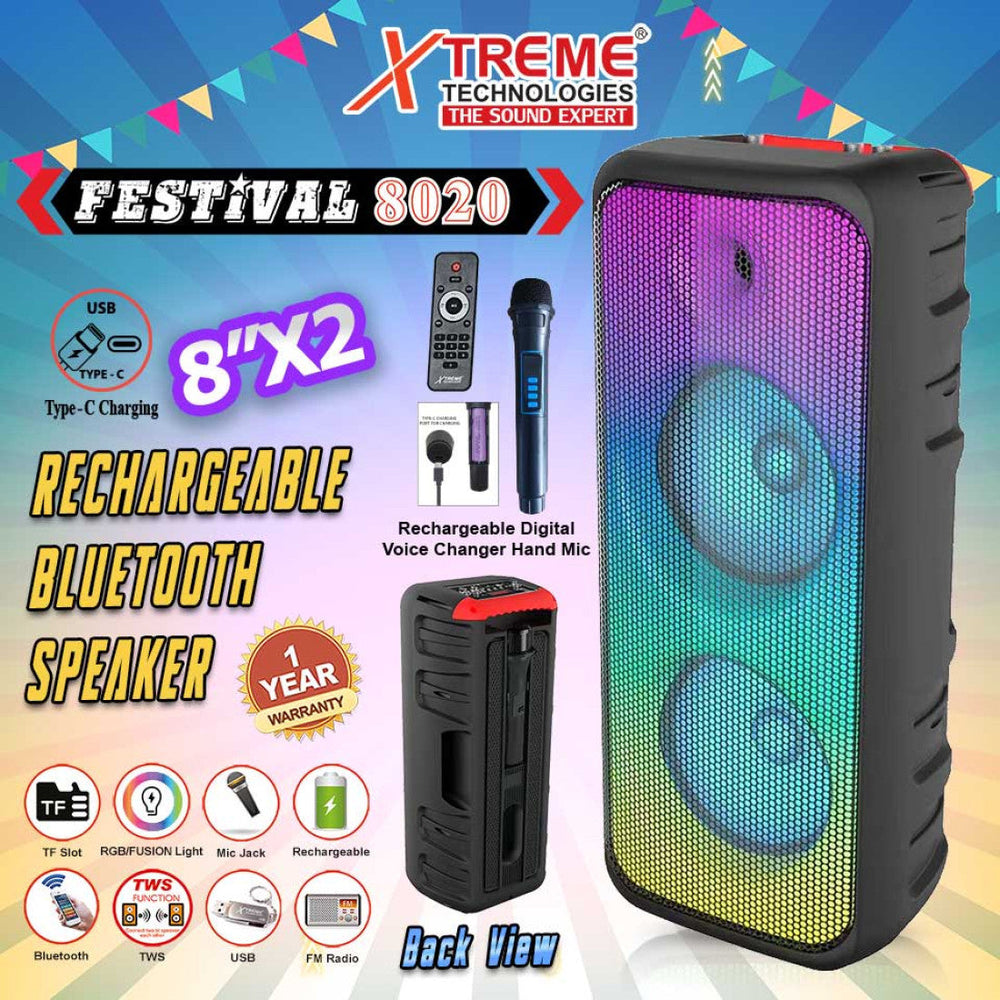 Xtreme Festival 8020 Rechargeable Mobile Bluetooth with 8" x 2 Xtreme