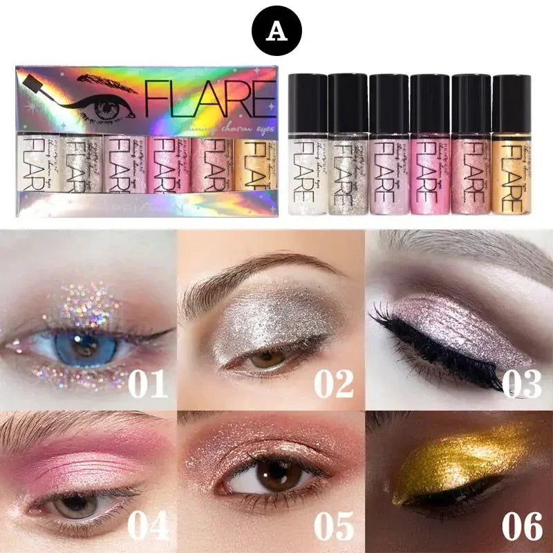 Flare Glitter Eye Shadow - 6Pcs Flare