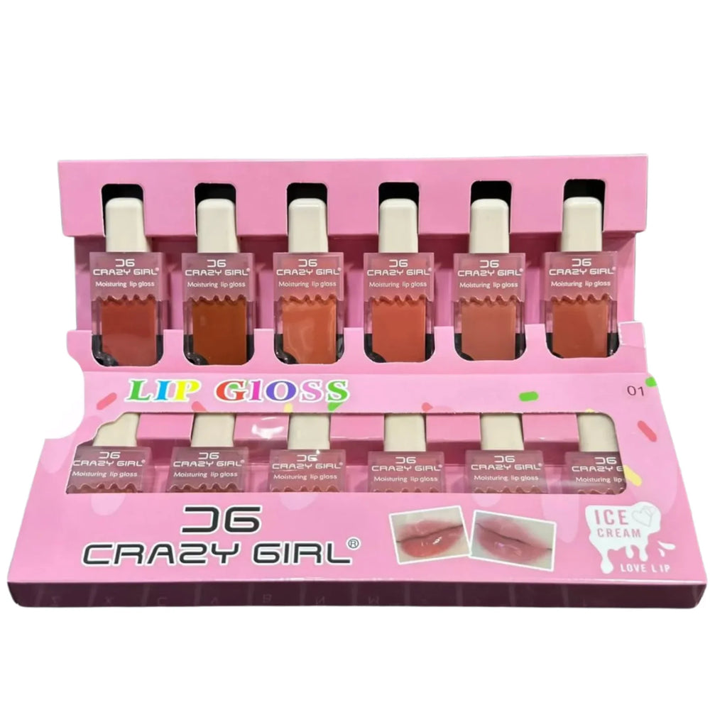 Crazy Girl Waterproof Long Lasting Ice Cream Lip Gloss Pack of 6 Crazy Girl