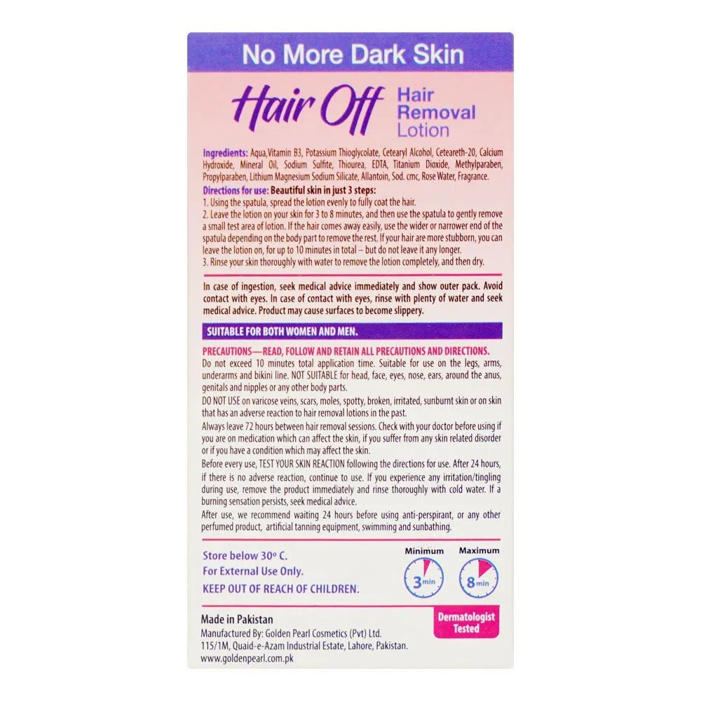 Golden Pearl Hair Off Hair Removal Lotion With Rose Water & Vitamin B3, For Normal Skin - 120g Golden Pearl