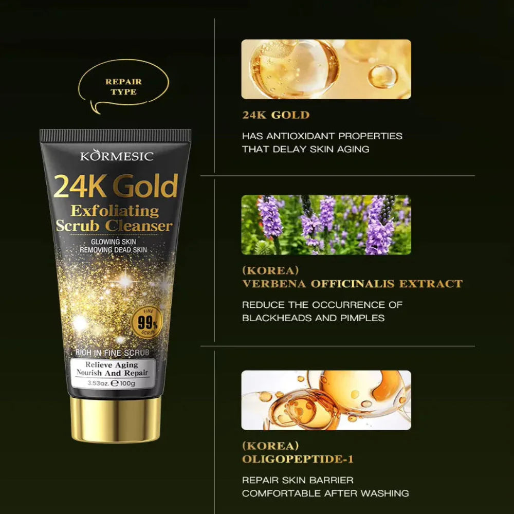 KORMESIC 24K Gold Exfoliating Scrub Facial Cleanser - 100g KORMESIC