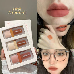 HERORANGE 3pcs New Cocoa Maillard Matte Lip Gloss Set HERORANGE