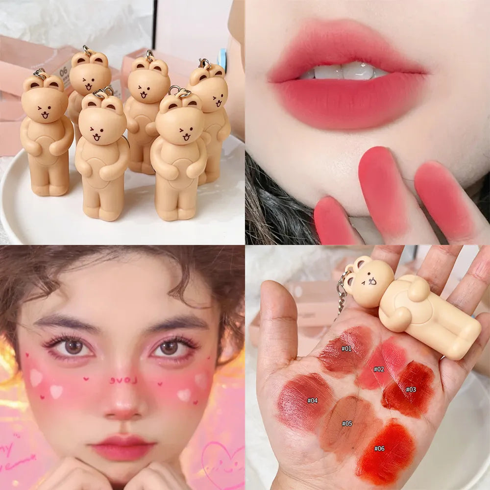 HERORANGE 3 Pcs Keychain Style Long Lasting Cute Bear Matte Lip Gloss HERORANGE