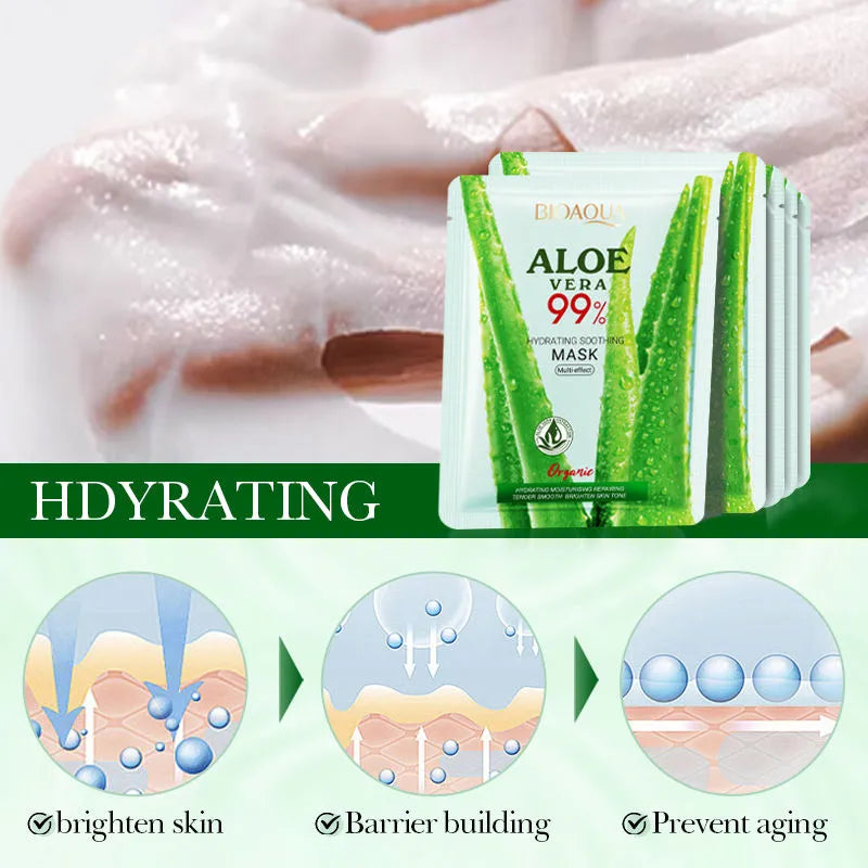 BIOAQUA 99% Aloe Vera Hydrating Soothing Mask - Multi-Effect Facial Mask - 25g Bioaqua