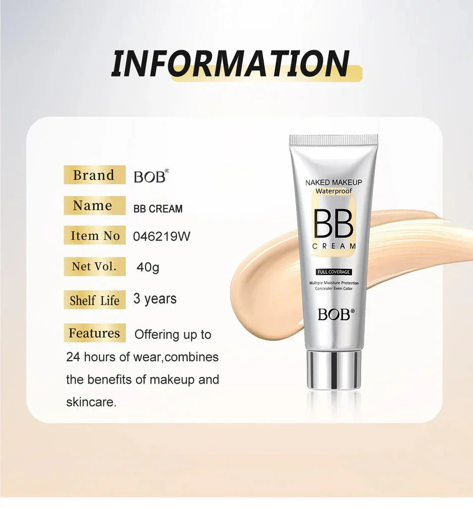 BOB Naked Makeup Water Proof Full Coverage BB Cream - 40g BOB