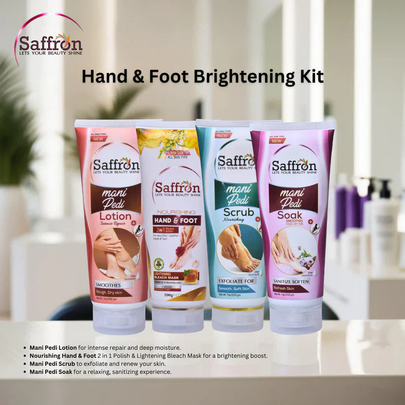 Saffron Hand & Foot Brightening Kit - 4-Step Mani Pedi Care Saffron