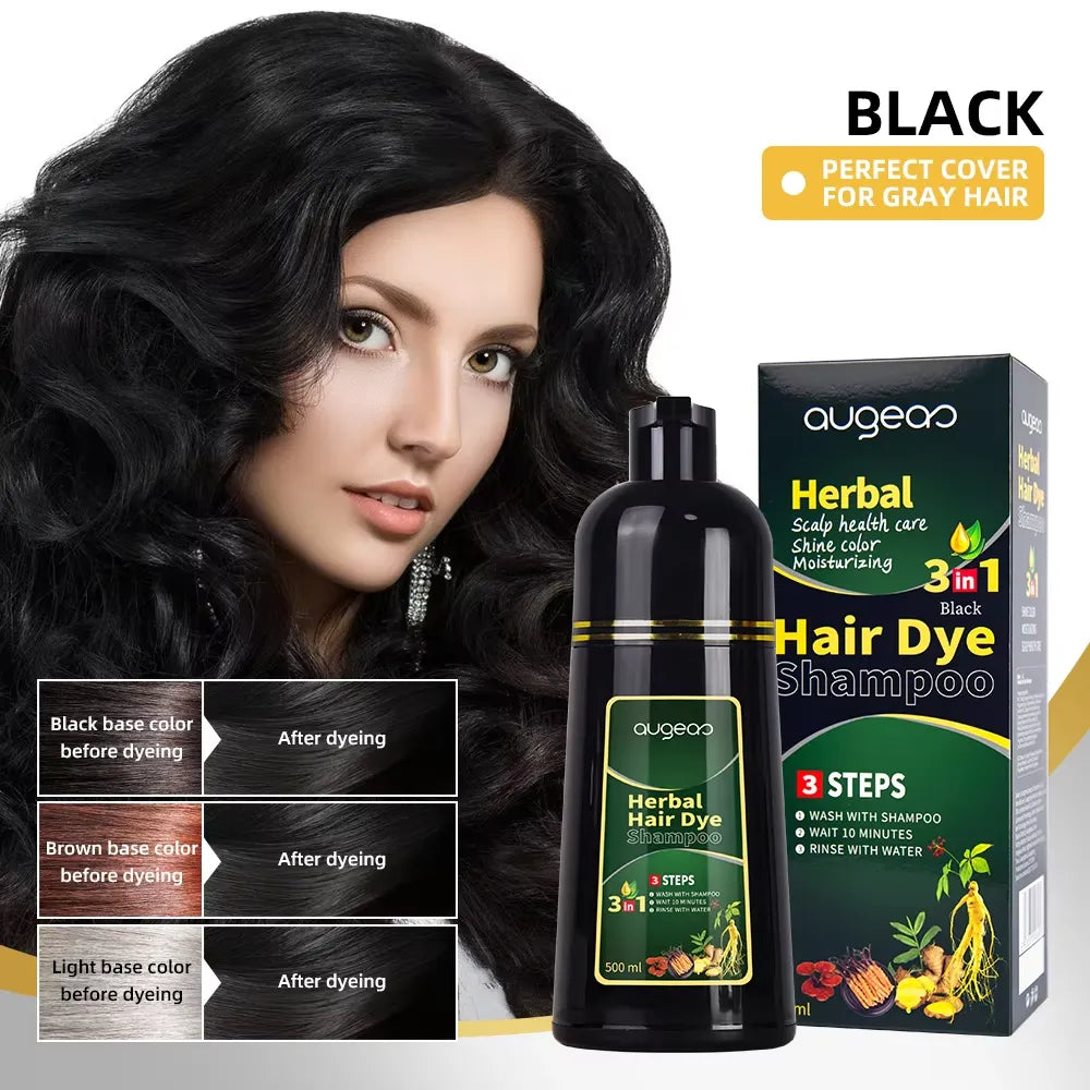 AUGEAS 3-in-1 Herbal Hair Black Color Shampoo – 500ml Augeas