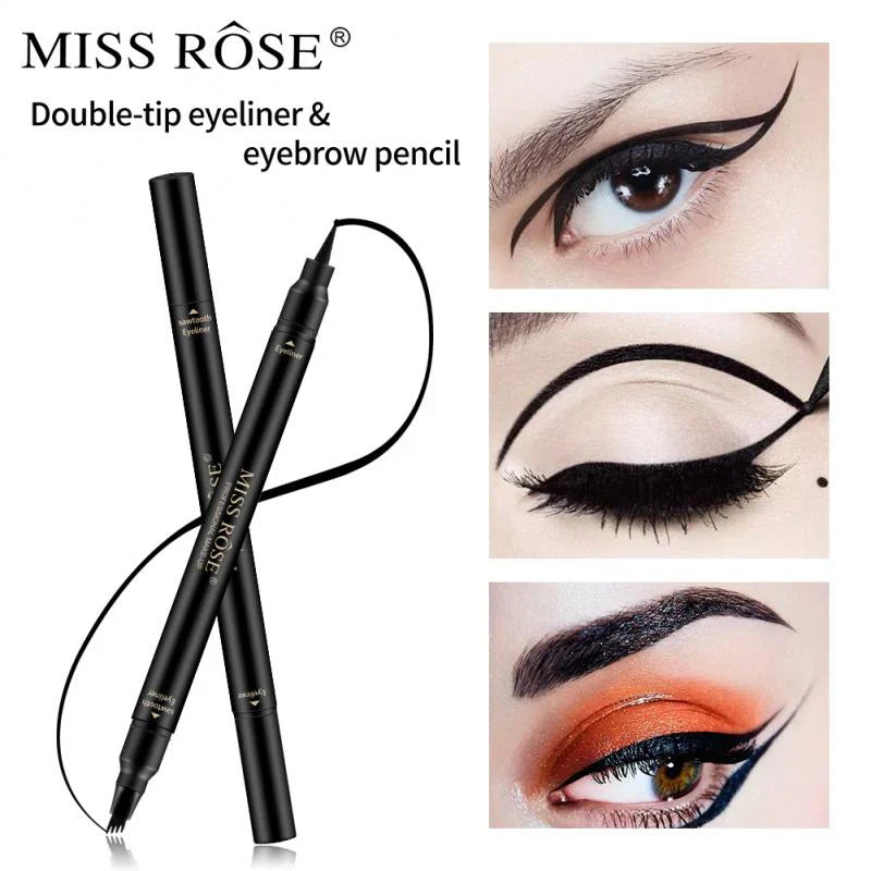 MISS ROSE Double Head 4 Fork Eyebrow Pencil 2 in 1 Black Miss Rose
