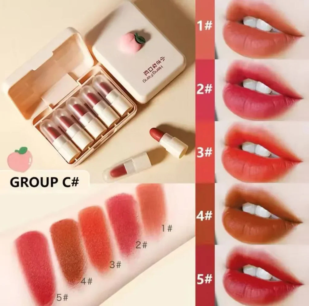 HengFang 5Pcs Long Lasting Moiturizing Matte Mini Lipistick Set Heng Fang