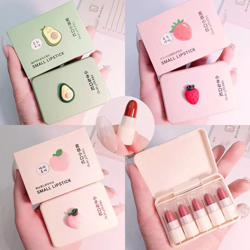 HengFang 5Pcs Long Lasting Moiturizing Matte Mini Lipistick Set Heng Fang