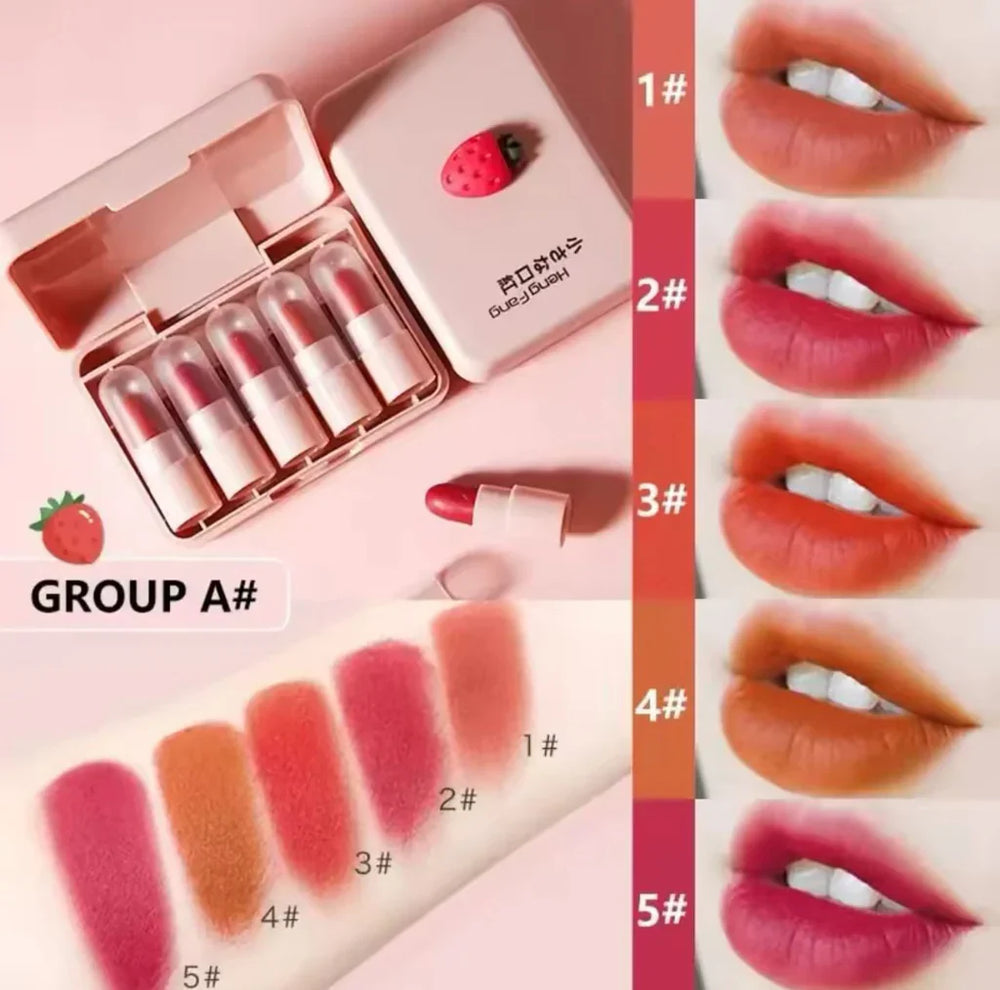 HengFang 5Pcs Long Lasting Moiturizing Matte Mini Lipistick Set Heng Fang