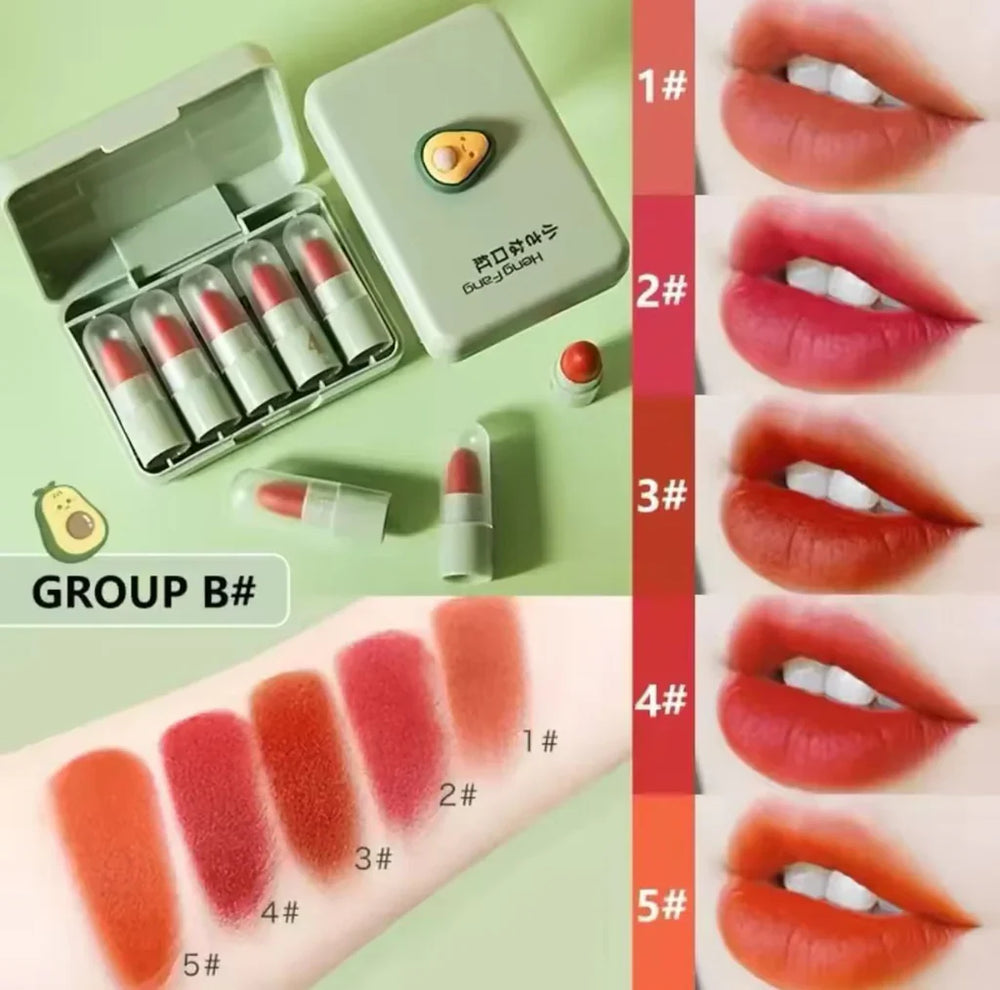 HengFang 5Pcs Long Lasting Moiturizing Matte Mini Lipistick Set Heng Fang
