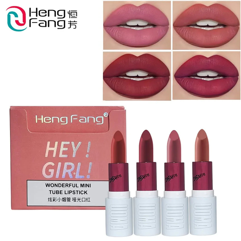 Hengfang Hey Girl! Wonderful Mini Tube Matte Finish Lipstick 4 Pcs Set Heng Fang