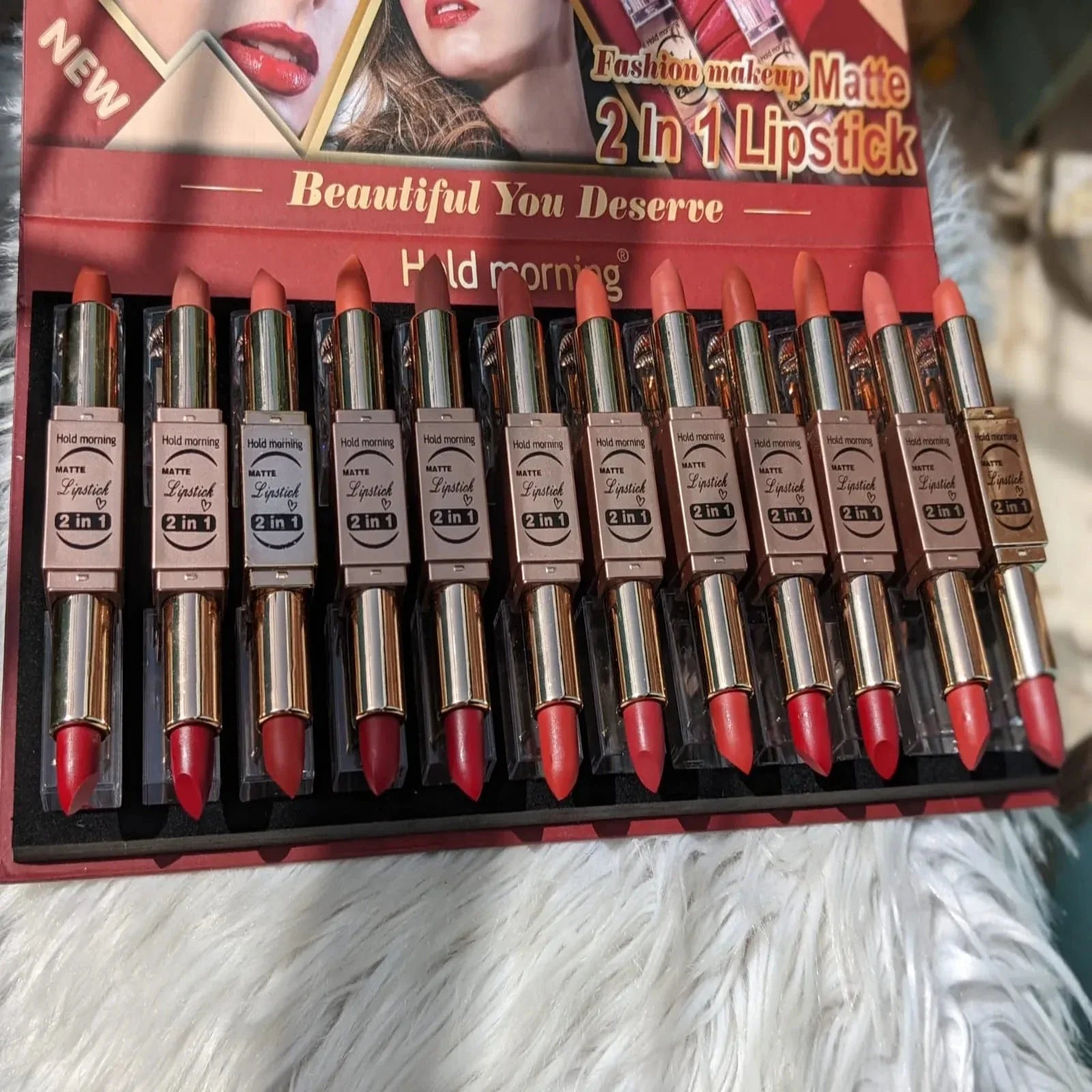 Hold Morning 2 in 1 Double lipstick 12Pcs pack Hold Morning