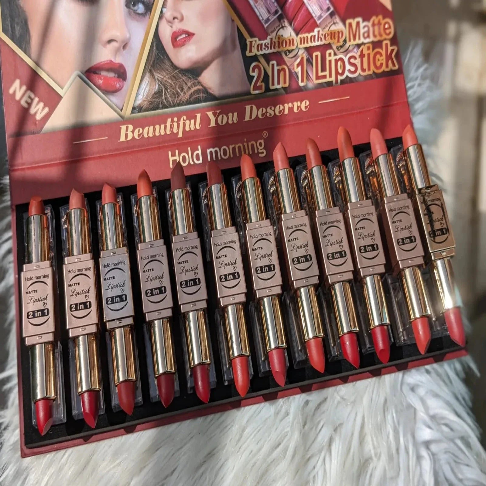 Hold Morning 2 in 1 Double lipstick 12Pcs pack Hold Morning